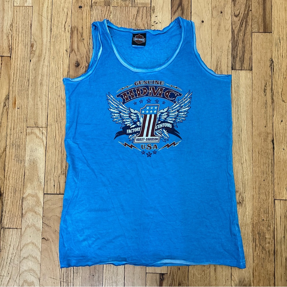 New and unwornHarley-Davidson Blue Graphic Tank Top size Large
